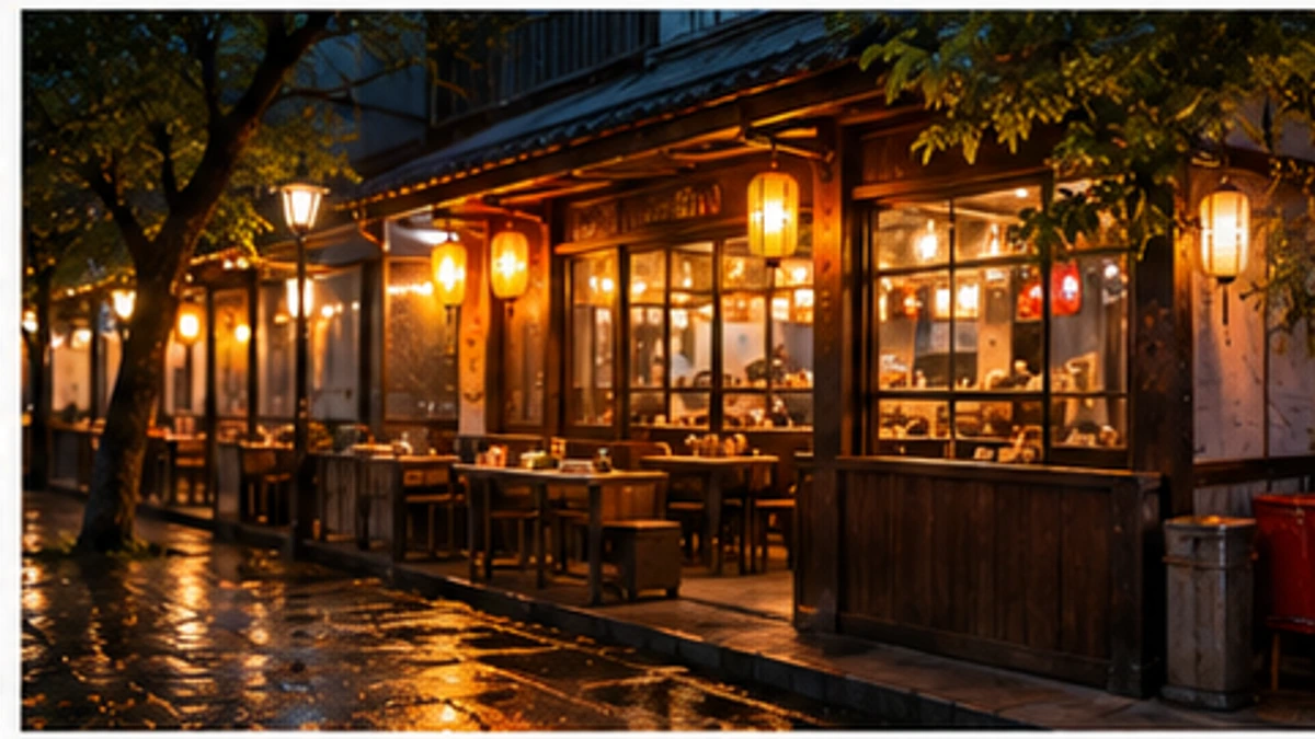 撸天下烧烤店夜间外观概念图